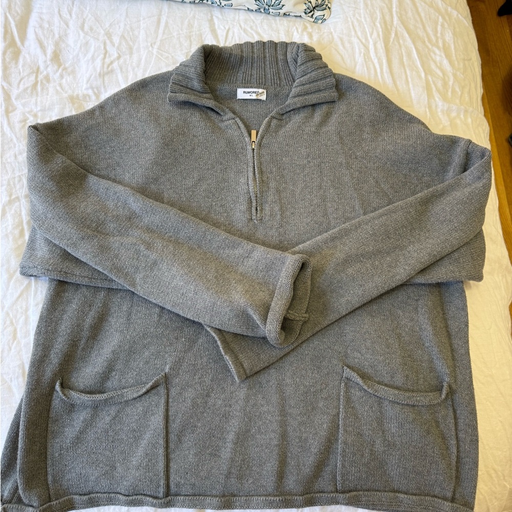 Rumored Charcoal Zip-Up Sweater